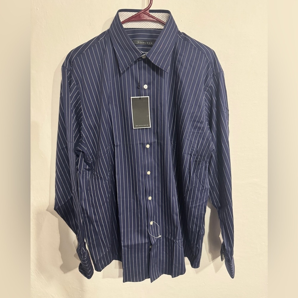 Sean John Men's Blue Striped Button Down Shirt cotton 16 1/2 - Picture 2 of 7